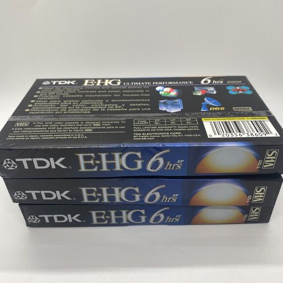 Lot of 3 TDK Ultimate Performanc EHG T-120 Blank VHS Tapes 6 Hours New Sealed - Picture 6 of 6